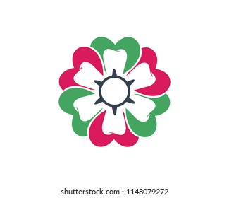 Dental care logo icons set, tooth in shield, home, apple and heart illustration.