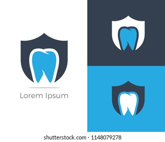 Dental care logo icons set, tooth in shield, home, apple and heart illustration.