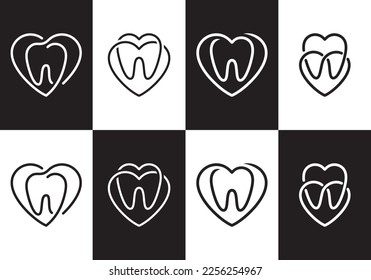 dental care logo. simple minimalist love heart tooth line inspiration vector design.