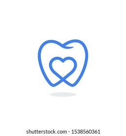dental care logo with teeth and hearth love icon in trendy linear line outline style design illustration