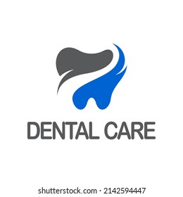 dental care logo template with flat grey and blue color style