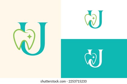 dental care logo tooth doctor dental office letter U