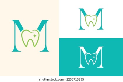 dental care logo tooth doctor dental office letter M