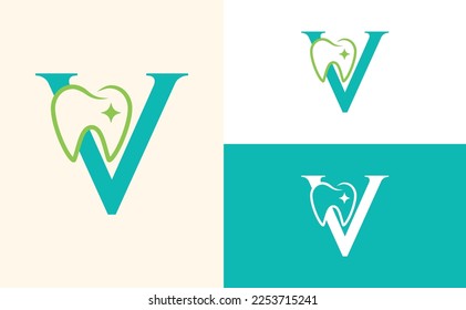 dental care logo tooth doctor dental office letter V