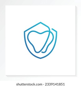Dental care logo with tooth and shield icon isolated in white