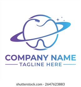 Logotipo de cuidados dentários com dente cercado por órbita e faíscas oferece aparência moderna e profissional estética clínica dentária