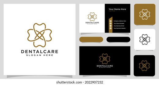 Dental Care Logo Vector Line Style And Business Card