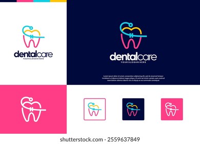 Dental care logo, with wire teeth concept, colorful abstract, graphic design inspiration.