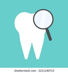 Dental Care Magnifying Glass. Tooth with Magnifying Glass. Dental survey.	
