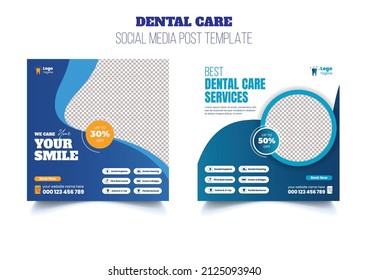 Dental Care, Medical Health Care Social Media Post Banner Template Or Promotional Square Flyer Or Web Banner Design