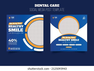 Dental care, medical health care Social media post banner template or promotional square flyer or web banner design