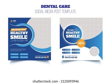 Dental care, medical health care Social media post banner template or promotional square flyer or web banner design