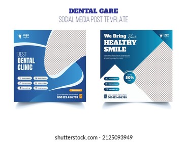 Dental care, medical health care Social media post banner template or promotional square flyer or web banner design