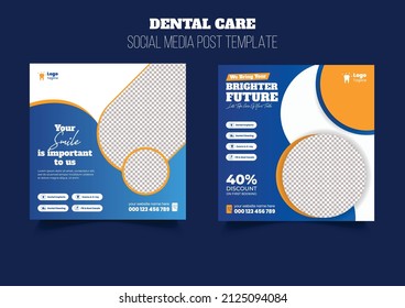 Dental Care, Medical Health Care Social Media Post Banner Template Or Promotional Square Flyer Or Web Banner Design