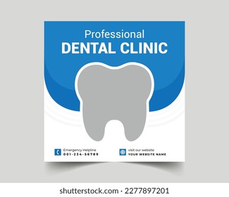 Atención dental Plantilla de publicación de medios sociales médicos, Banner moderno, Adecuado para medios sociales, sitios web, folletos y pancartas, banner web de promoción cuadrada para hospital y clínica.