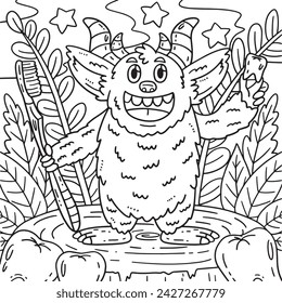 Dental Care Monster Coloring Page for Kids