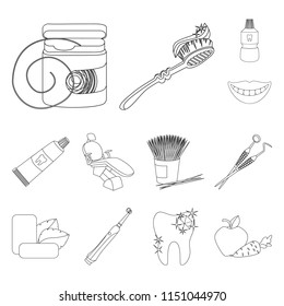 Dental care outline icons in set collection for design. Care of teeth vector symbol stock web illustration.