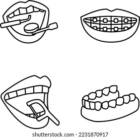 Dental care outline vector icons