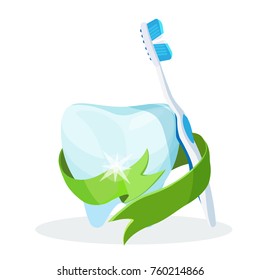 Dental care poster tooth with toothbrush on vector illustration