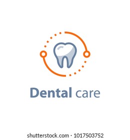 Dental care, prevention check up, hygiene and treatment, stomatology services, vector icon set