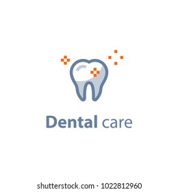 Dental care, prevention check up, hygiene and treatment, stomatology services, vector icon set