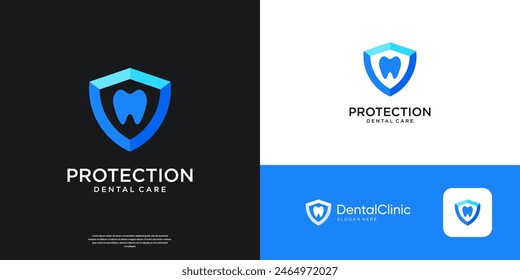 Dental care protection logo design template.