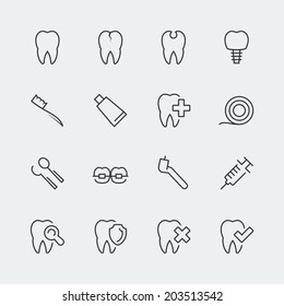 Dental care related vector icons set, thin line