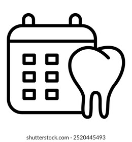 Ícone do calendário da agenda de cuidados dentários. Ícone de assistência médica dentária com traço editável