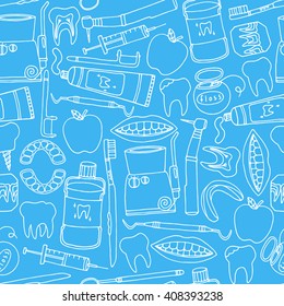 Dental care seamless pattern on blue background