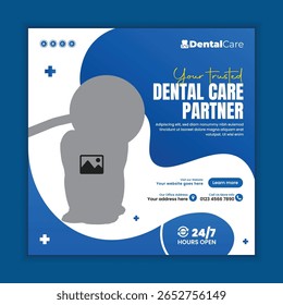 Dental care services social media post banner design, Clinic and Dentist's appointment web online banner post template