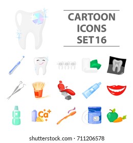 Dental care set icons in cartoon style. Big collection of dental care vector symbol stock illustration