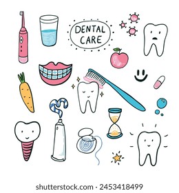 Dental care. Set of tooth icons. Vector illustration in cartoon style.