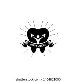 Dental Care silhouette logo vector with ribbon tape