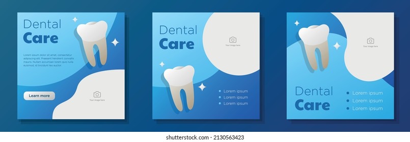 Dental Care Social Media Post, Banner Set, Dentist Teeth Whitening Advertisement Concept, Dental Clinic Marketing Square Ad, Abstract Print, Isolated On Background.