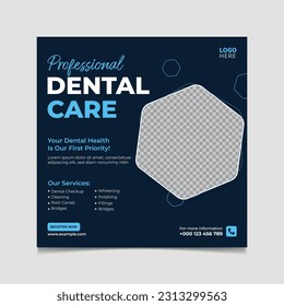 Dental care social media post vector template