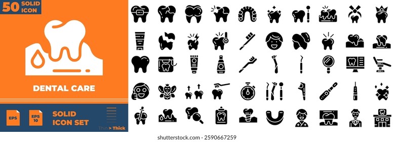 Dental Care Solid Editable Icons set. Vector illustration in modern thin solid style of dental care icons: tooth, dentist, toothpaste, toothbrush, etc