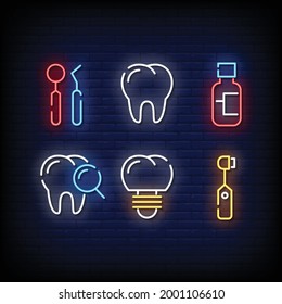 Dental Care Symbol Neon Signs Style Vector