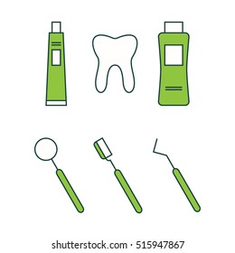 Dental care symbols. Flat design thin line style. Vector illustration