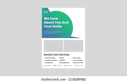 dental care take care of your teeth professional dental care service flyer, poster, cover, leaflet, brochure design template.