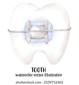 cuidados dentários, dentes, dentes, dentes, cuidados com os dentes na aquarela. Ilustração vetorial