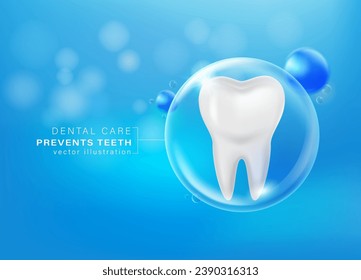 La plantilla de cuidado dental protege los dientes. Concepto de prevención de la caries dental. Ilustración vectorial realista.