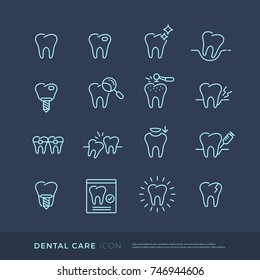 Dental care thin line icon, pictograms set. dental healthcare concept. editable stroke