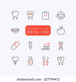 Dental care thin line trendy icons. Vector illustration