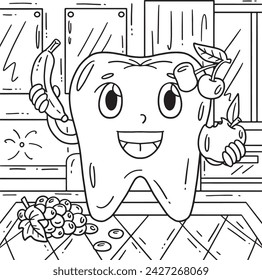 Dental Care Tooth Consuming Fruits Coloring Page