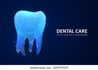Diente de cuidado dental. Tecnologías digitales en odontología. El estilo futurista poligonal. Concepto gráfico para su diseño