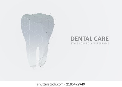 Diente de cuidado dental. Tecnologías digitales en odontología. El estilo futurista poligonal. Concepto gráfico para su diseño