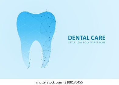 Dental care tooth. Digital technologies in dentistry. Polygonal futuristic style. Graphic concept for your design