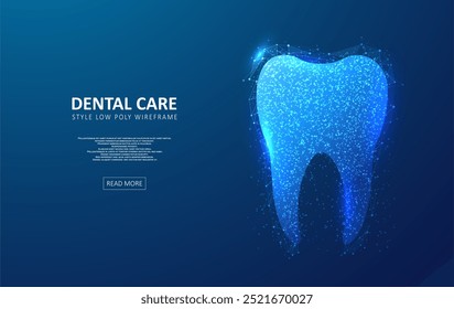 Cuidado dental dental. Tecnologías digitales en odontología. Estilo futurista poligonal. Concepto gráfico para su diseño