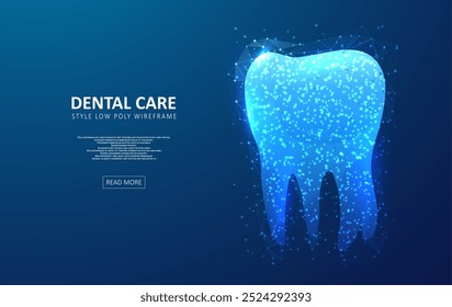 Dental care tooth. Digital technologies in dentistry. Polygonal futuristic style. Graphic concept for your design