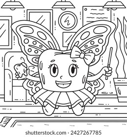 Dental Care Tooth as Fairy Coloring Page for Kids